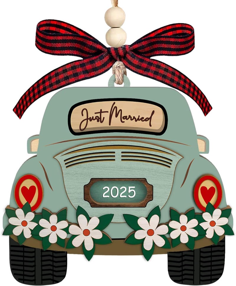 JUNQIU US First Christmas Married Ornament 2025, Just Married Ornaments, Our First Christmas As Mr and Mrs, Wedding Ornament - Gifts for Newlyweds, Wedding Gifts for Couples, Bridal Shower Gift - Image 1
